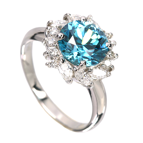 ブルージルコン 3.1ct ダイヤモンド 0.4ct プラチナ リング(指輪