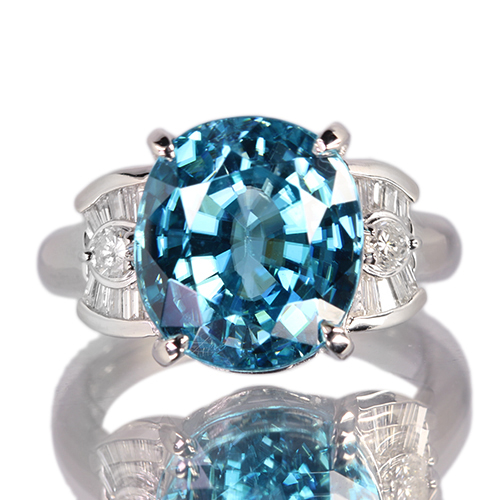 ブルージルコン 約12ct ダイヤモンド プラチナ リング(指輪)【品質