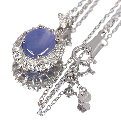 スターサファイア 3.7ct ダイヤモンド 0.4ct プラチナ ネックレス