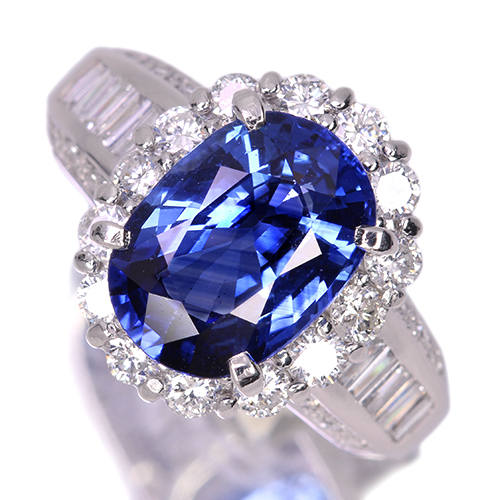 コーンフラワーブルーサファイア 4ct ダイヤモンド 1.1ct プラチナ