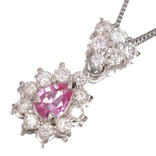 パパラチアサファイア 0.6ct ダイヤモンド 1.0ct プラチナ ネックレス