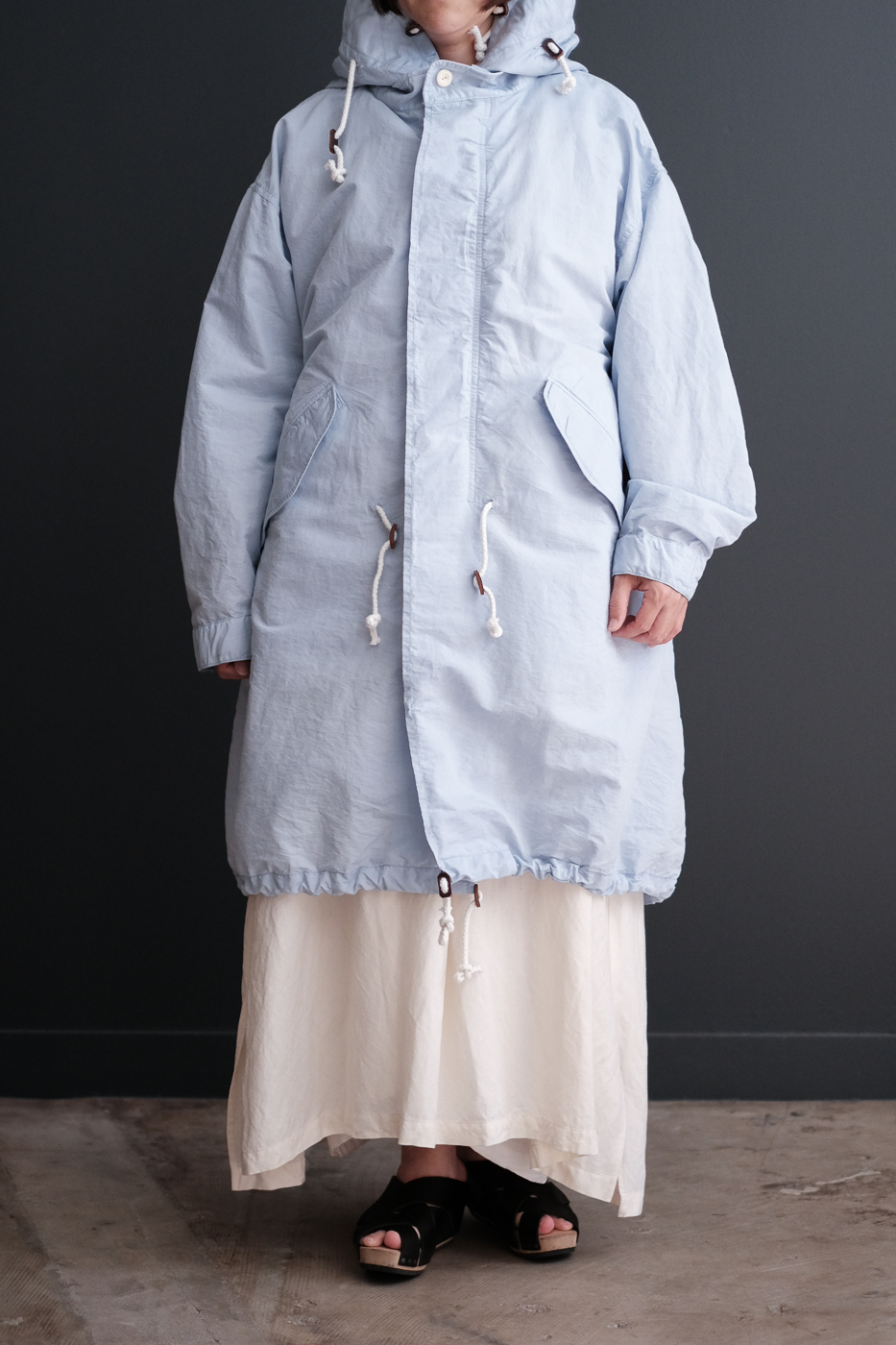 Fish tail long coat (Cotton silk typewriter) col.sax blue | Re;li