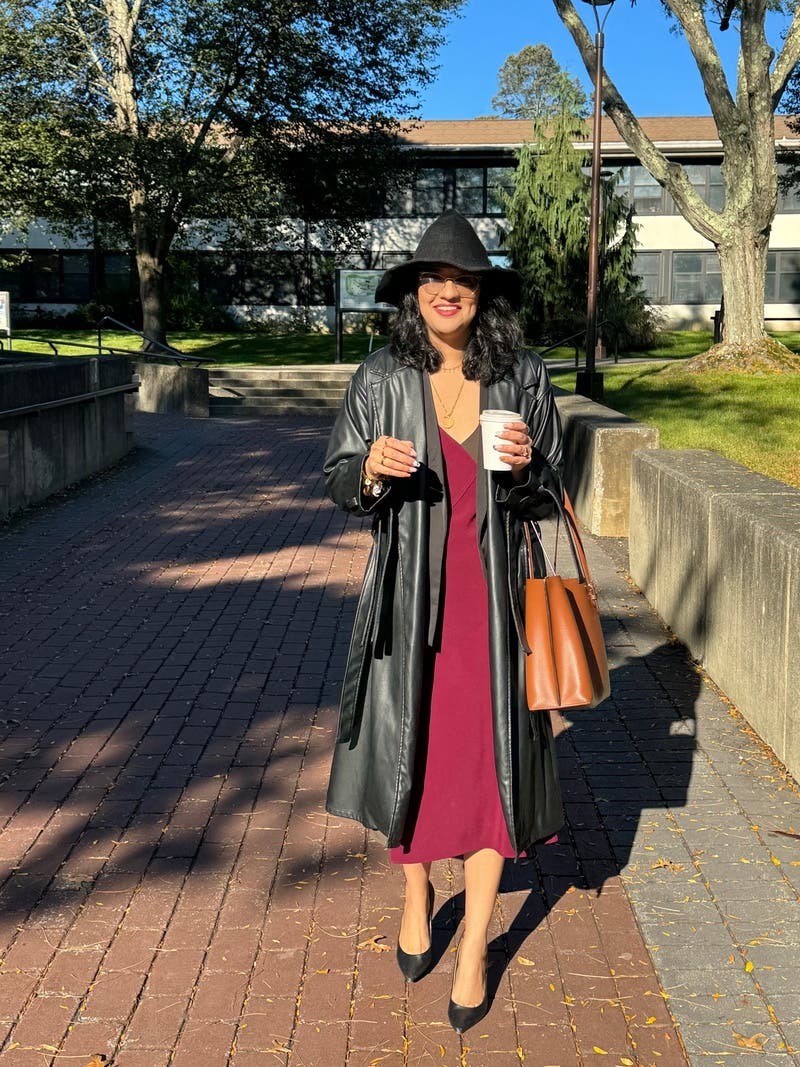 Black Faux Leather Trench Coat by Love, Whit by Whitney Port