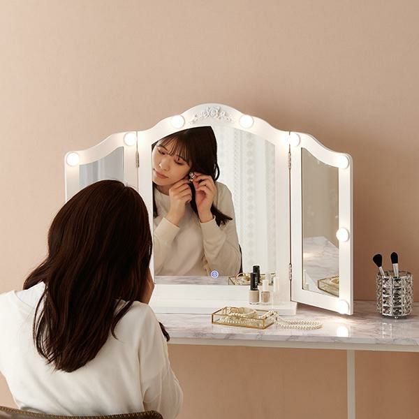 直送】三面鏡ミラー(ライト付き)/RoseRelief(ローズレリーフ