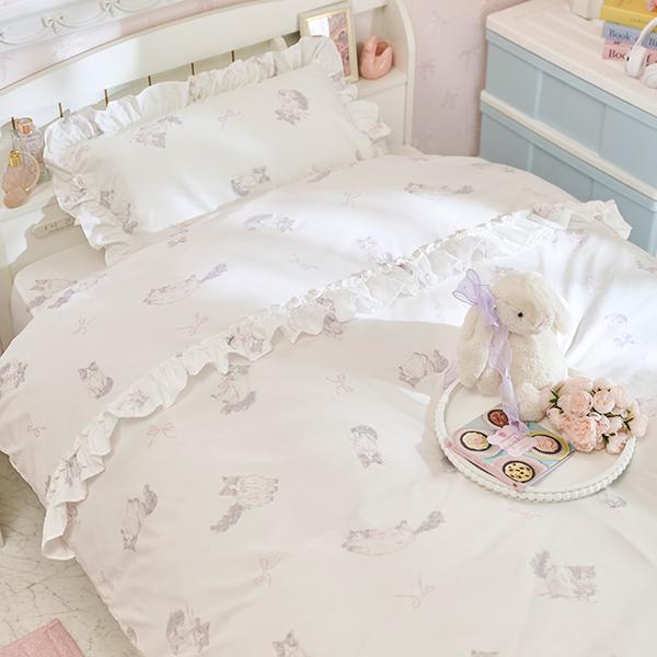 キャットリボン布団カバー3点セット(シングル)【ラッピング対応可能