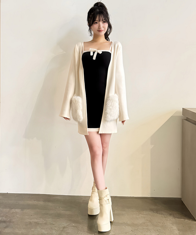 ファーポケットミドルニットカーディガン｜ROYAL PARTY ロイヤル