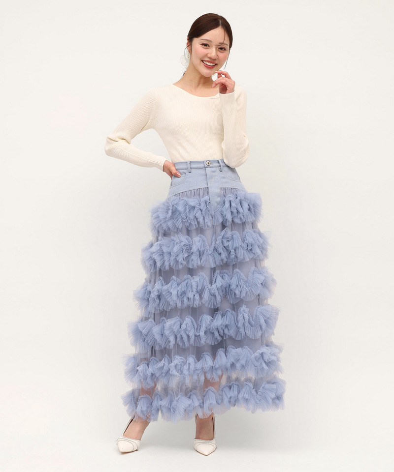 ツイード切替フリルチュールフレアスカート｜ROYAL PARTY ロイヤル