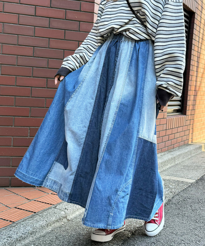 リメイク風パッチワークデニムスカート｜DOUBLE NAME ダブルネーム