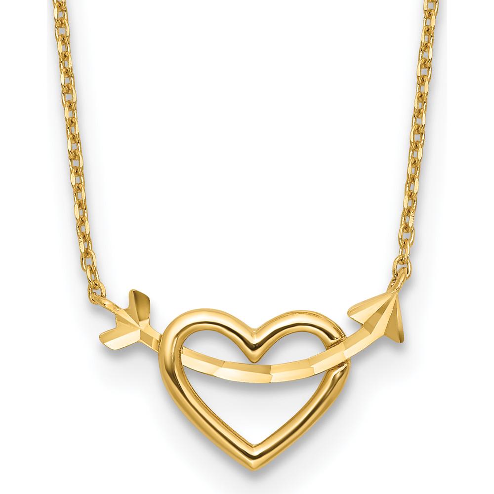 14K Yellow Gold Polished Heart with Arrow Pendant Necklace - 18