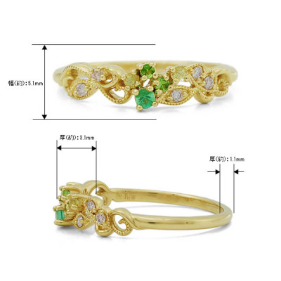 エメラルド ペリット ローズカットダイヤ ダイヤモンド リング