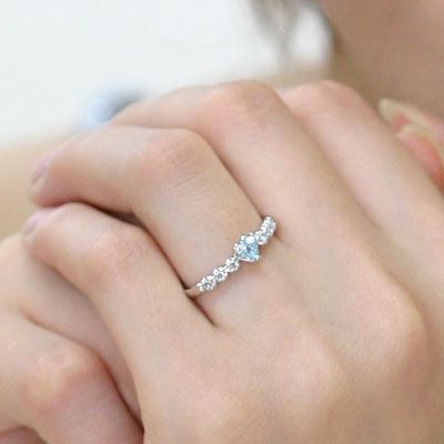 アクアマリンハートシェイプ リング PT900 K18 K10対応 ローズカット