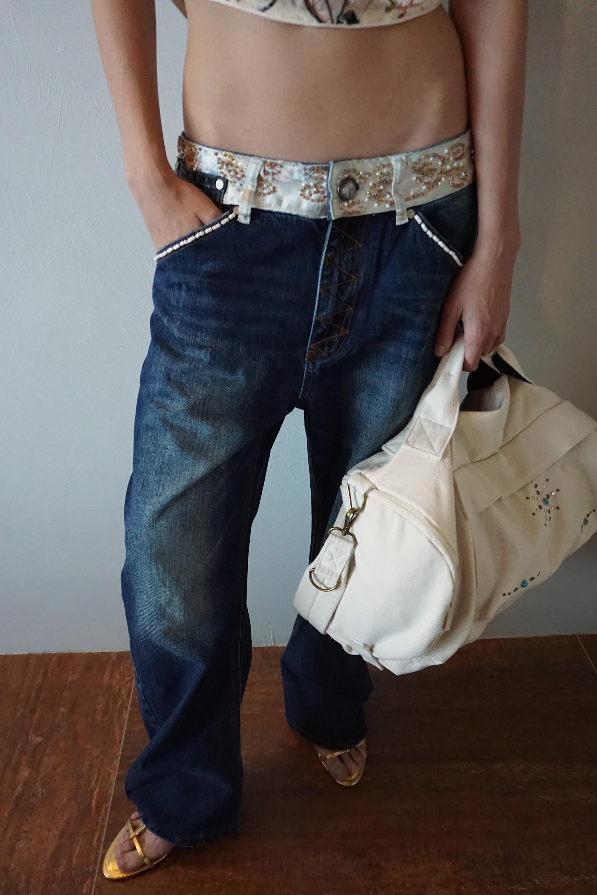 Beaded Waist Denim Pants Indigo Blue – Sculptor