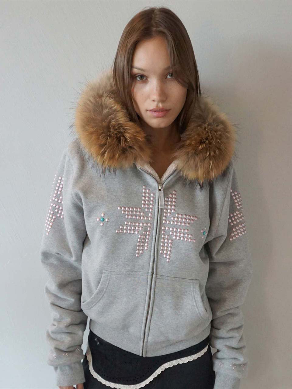 Fur Trimming Hooded Zip-Up Melange Gray – SCULPTOR JAPAN
