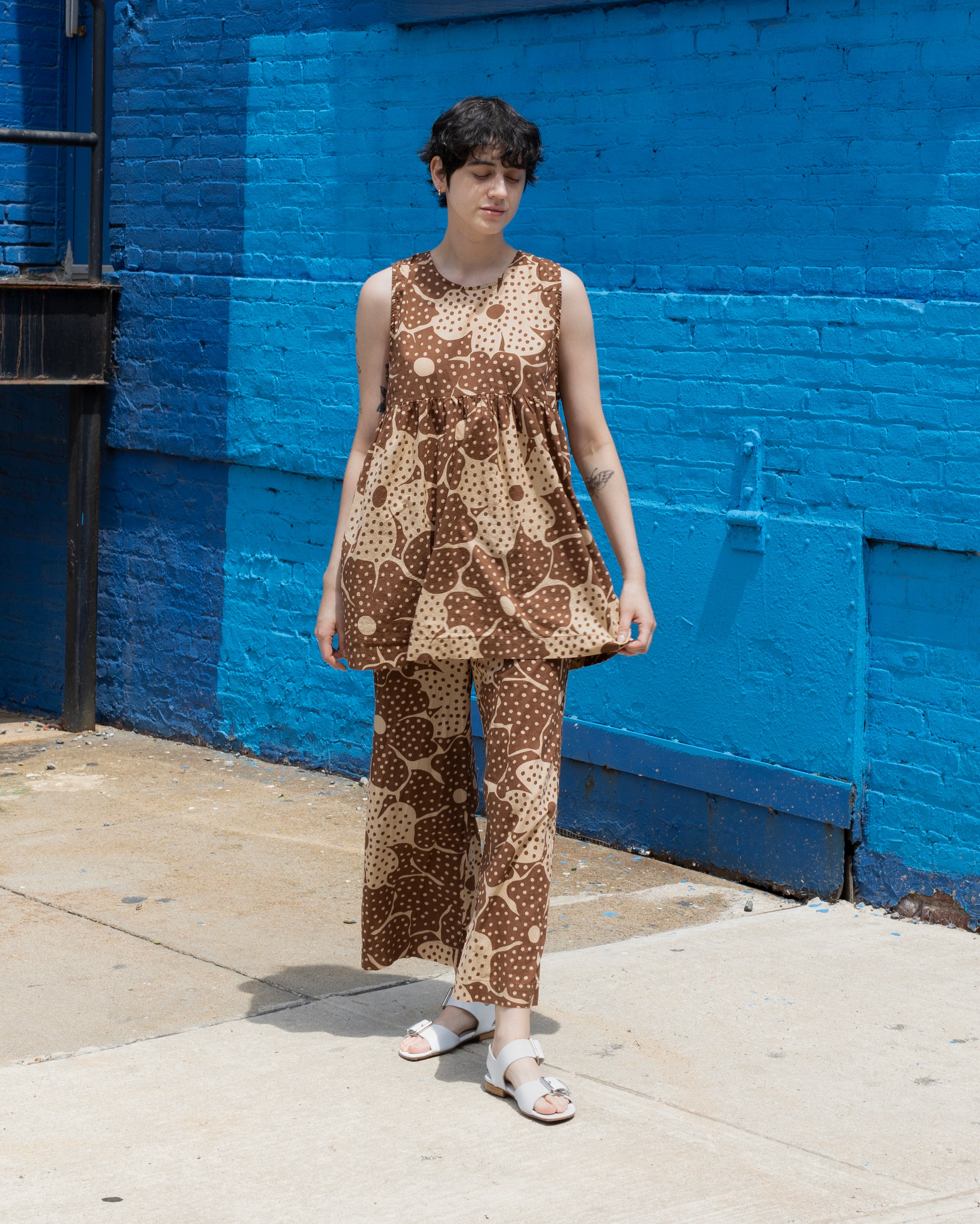 Yoshi Pant, Brown Flower Dot Print – SAMET