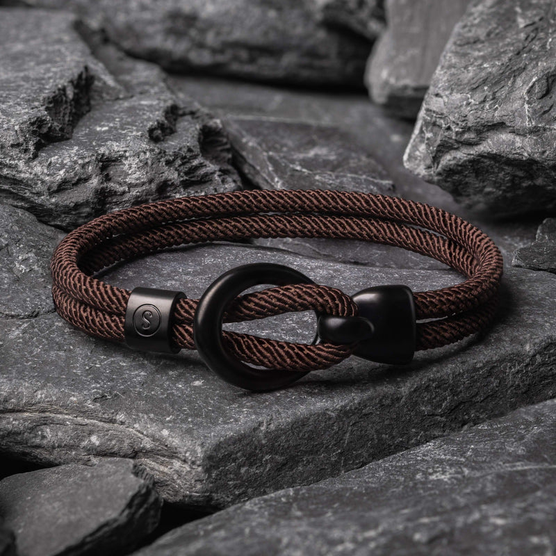 Men's Hook Clasp Double Rope Brown Bracelet | Samos Jewelry