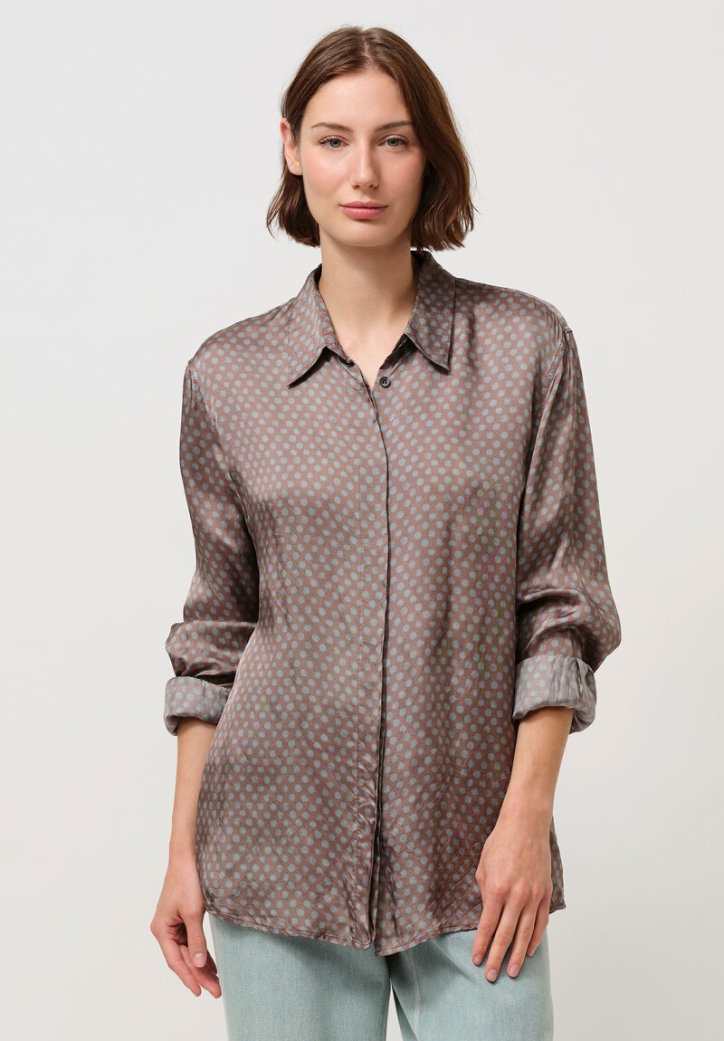 Dries Van Noten Clavel Tris Shirt in Mauve Brown & Blue Spots