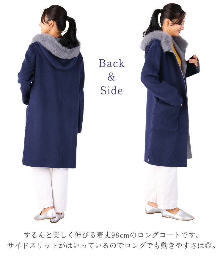 Filomo ウール リバーシブル コート フォックス ファー トリミング