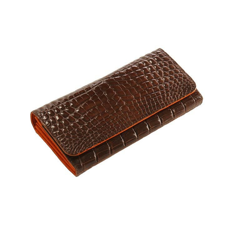 クロコダイル 長財布 シャイニング加工 センター取り バイカラー