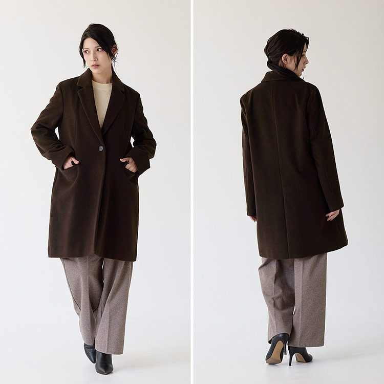 チェスターコート ウール混 レディース ダークブラウン (08000335r)