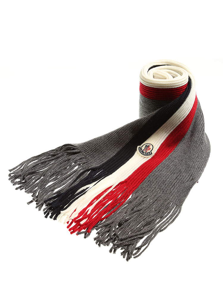 MONCLER モンクレール ウール100％ トリコロール マフラー ブランド