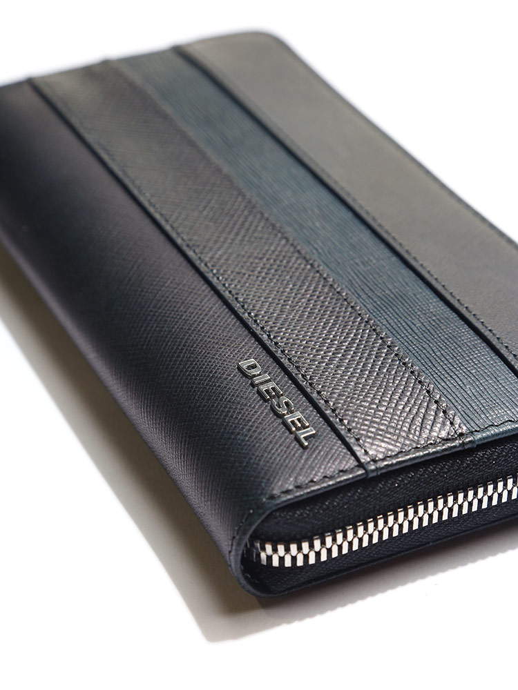 DIESEL (ディーゼル) 切り替えレザー ストラップ付 ラウンドジップ 長