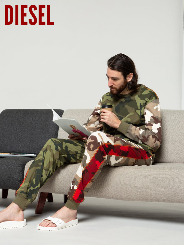 DIESEL (ディーゼル) 迷彩柄 切り替え クルーネック Tシャツ ロング