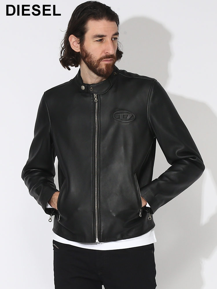 DIESEL (ディーゼル) レザー ロゴ フルジップ ライダースジャケット