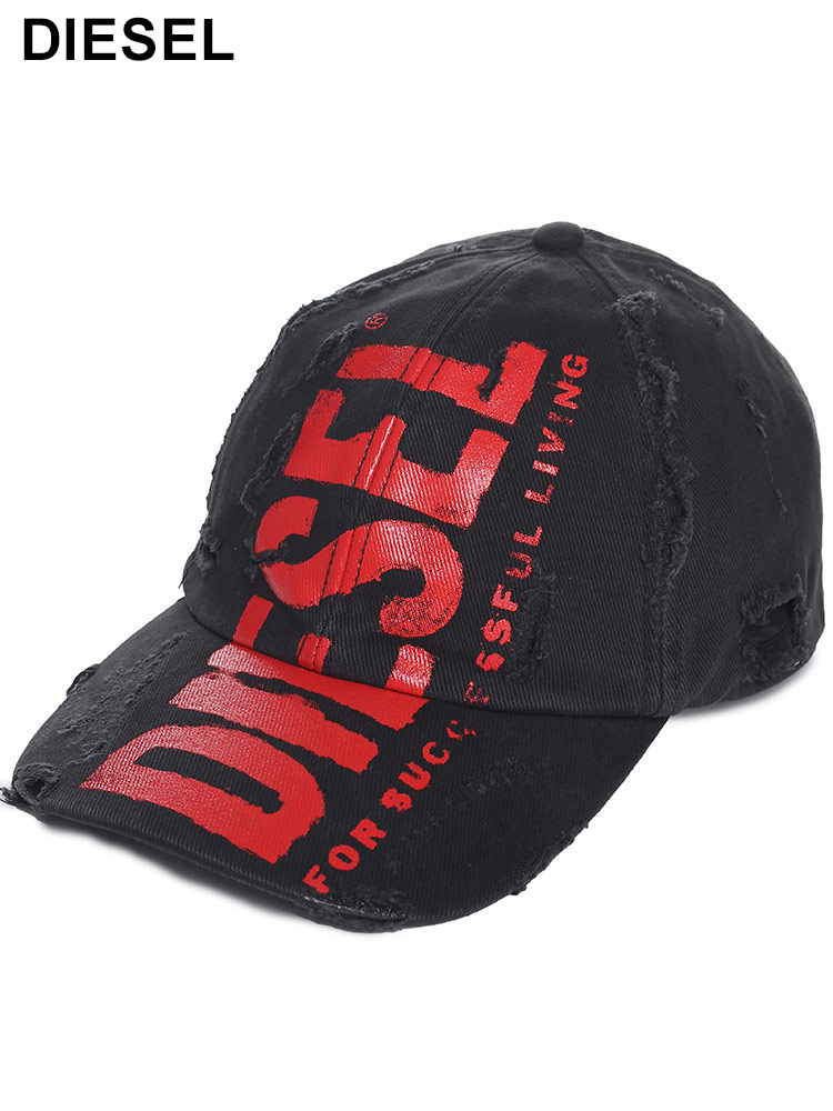 DIESEL (ディーゼル) ダメージ ビッグロゴ コットン 6パネル ベース