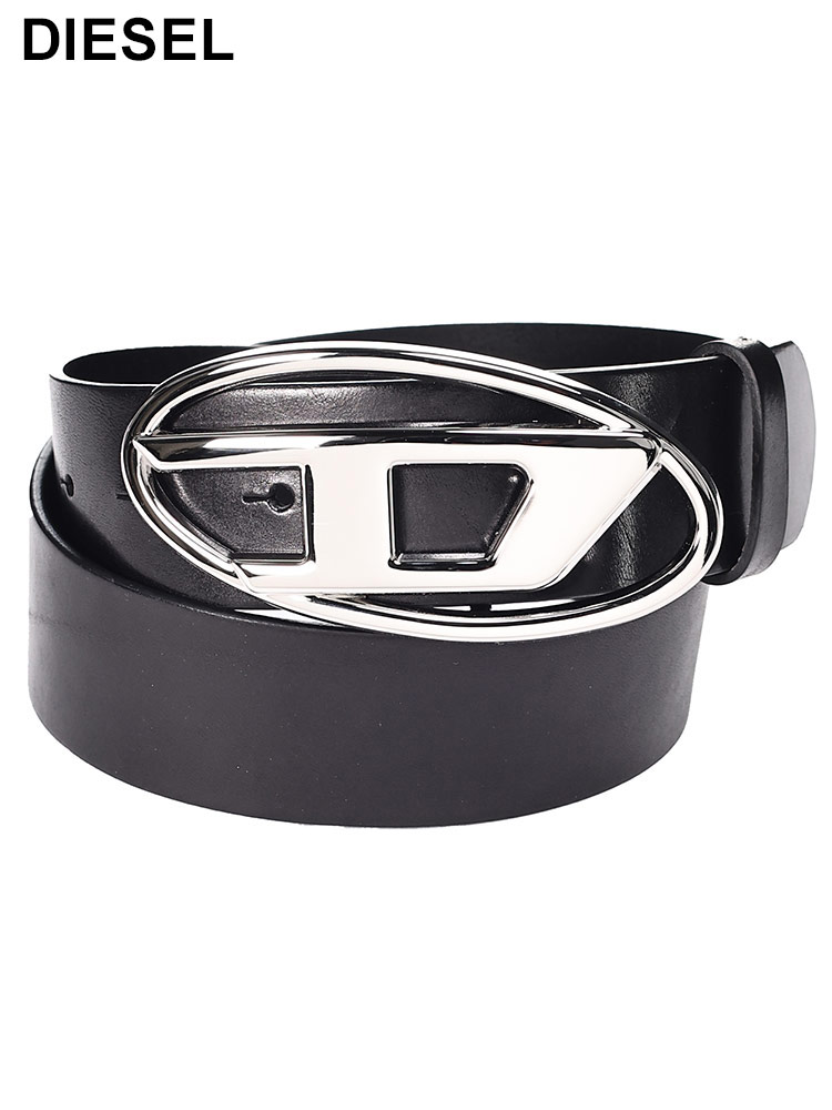 DIESEL (ディーゼル) 牛革 オーバルロゴ バックル留め ベルト 75cm