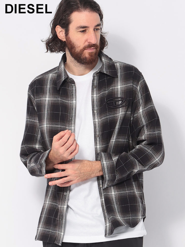DIESEL (ディーゼル) ロゴ刺繍 チェック柄 長袖 シャツ DSA146370PITX