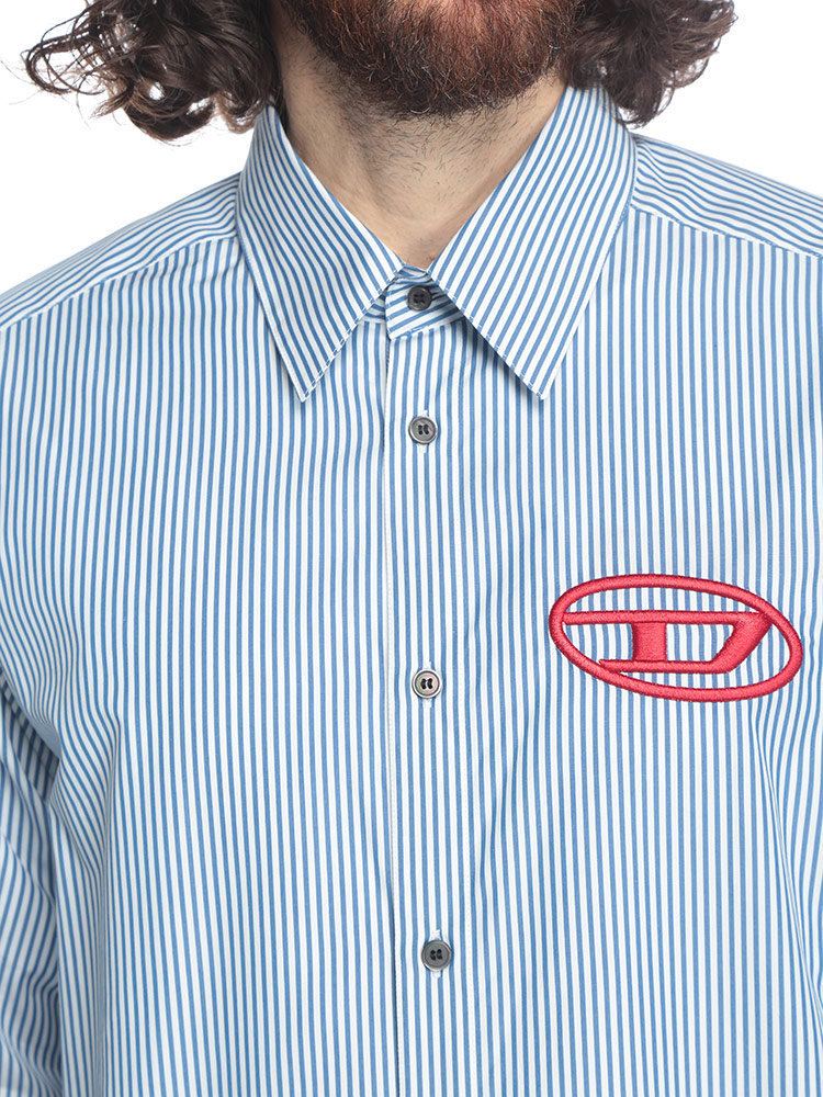 DIESEL (ディーゼル) ロゴ刺繍 ストライプ 長袖 シャツ DSA146390DNAN