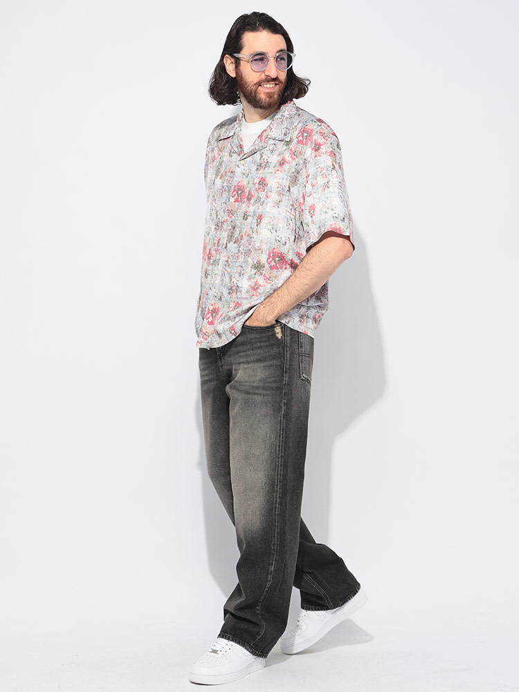 DIESEL (ディーゼル) フラワーチェック オープンカラー 半袖 シャツ