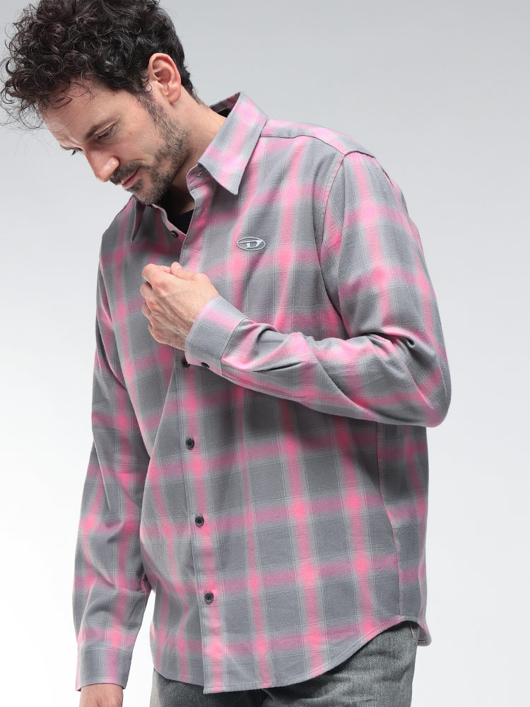 DIESEL (ディーゼル) オーバルD刺繍 チェック柄 長袖 シャツ s-simply