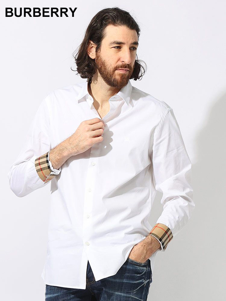 BURBERRY (バーバリー) 襟裏チェック 胸ロゴ刺繍 レギュラーカラー