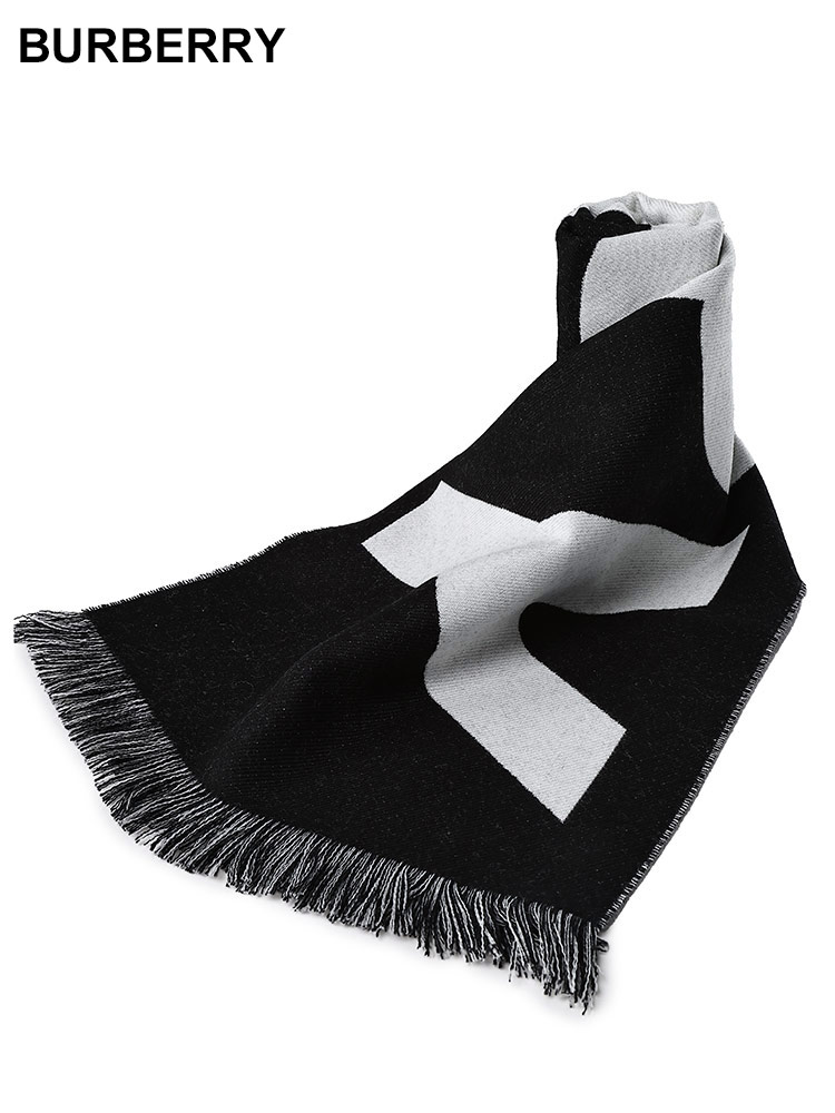 BURBERRY (バーバリー) ウール リバーシブル ロゴ ロングマフラー