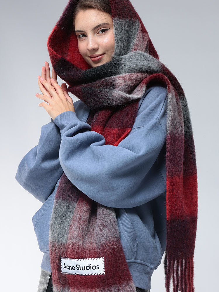 Acne Studios (アクネストゥディオズ) モヘヤ混 チェック柄 マフラー