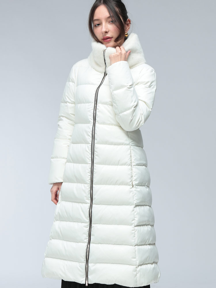 HERNO (ヘルノ) ロゴ ファーカラー フルジップ ロング丈 ダウンコート