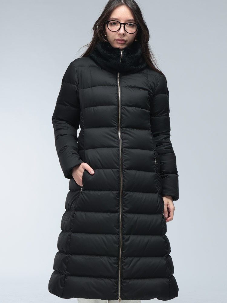 HERNO (ヘルノ) ロゴ ファーカラー フルジップ ロング丈 ダウンコート