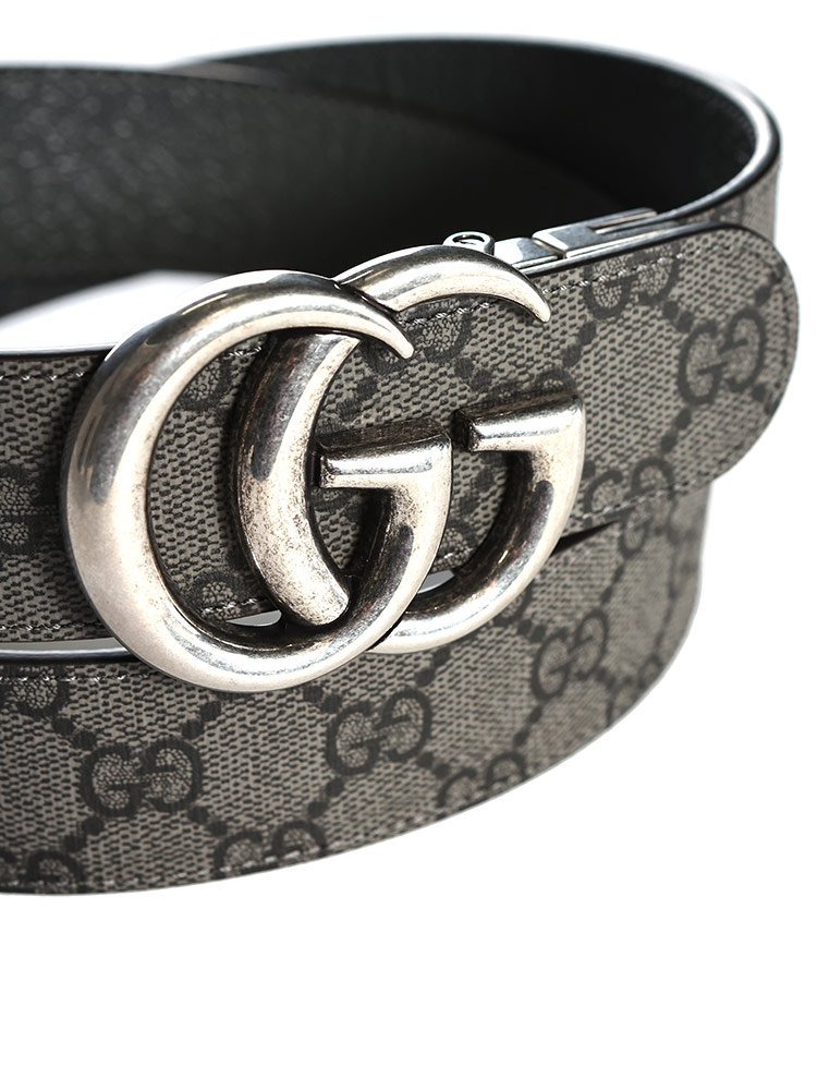 GUCCI (グッチ) 総柄×無地 ダブルGバックル リバーシブル ベルト