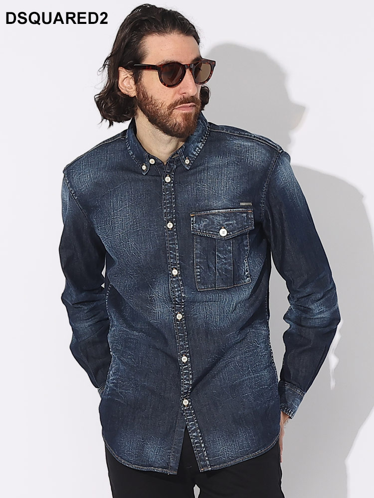 DSQUARED2 (ディースクエアード) ポケット 長袖 デニムシャツ