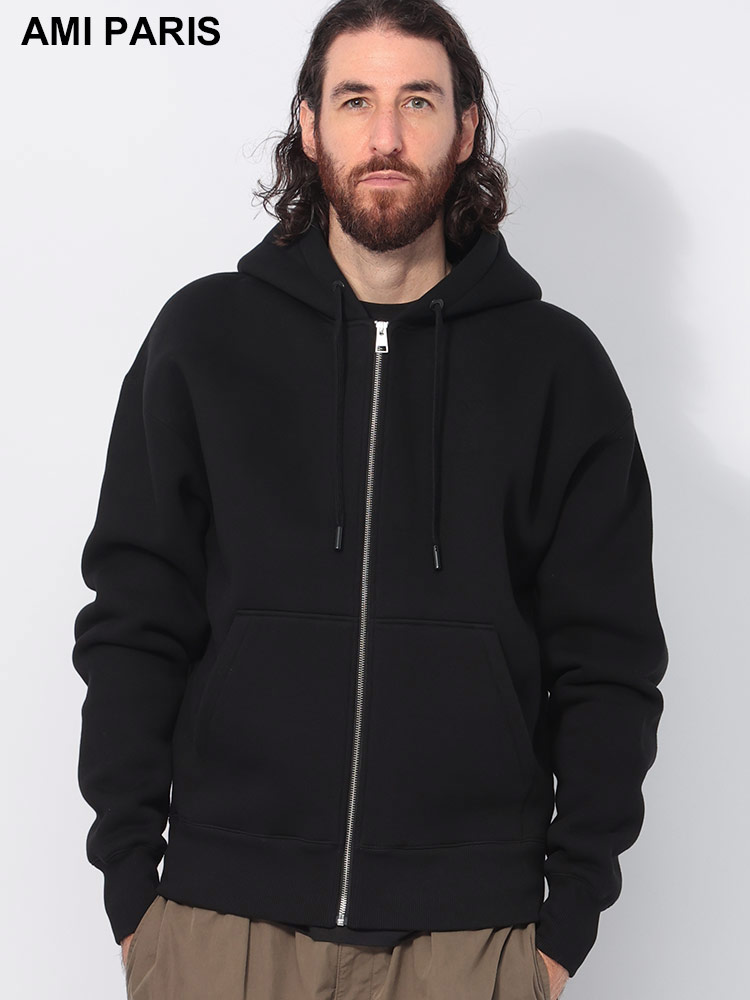 AMI PARIS (アミパリス ) 裏起毛 胸ロゴ フルジップ パーカー