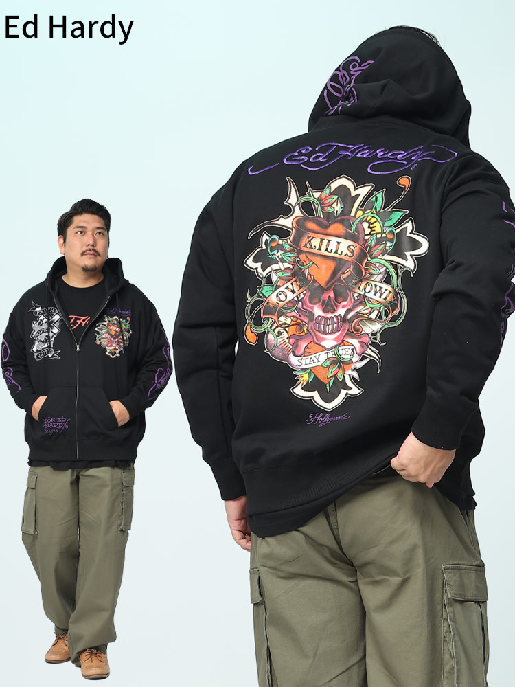 刺繍＆プリント フルジップ パーカー (ed hardy) エドハーディー