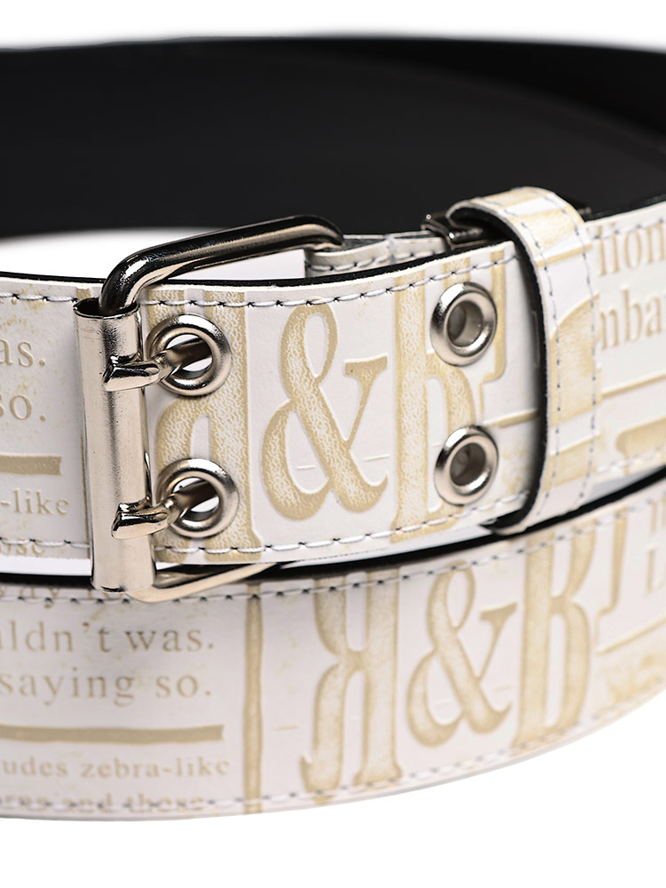 ベルト 日本製 型押し英字ロゴ ダブルピンバックル ロングベルト 長尺