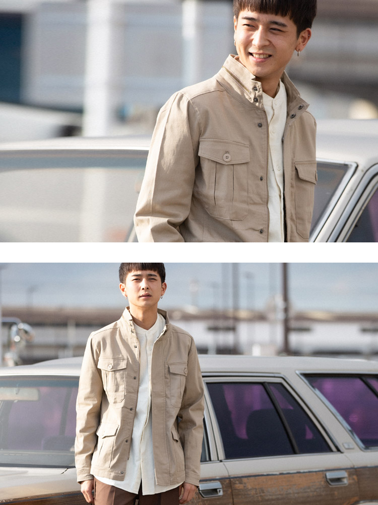 M-65 ミリタリージャケット メンズ ストレッチツイル フルジップ