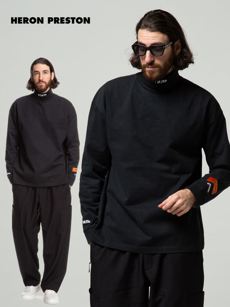 HERON PRESTON (ヘロンプレストン) 刺繍 ハイネック 長袖 Tシャツ LS
