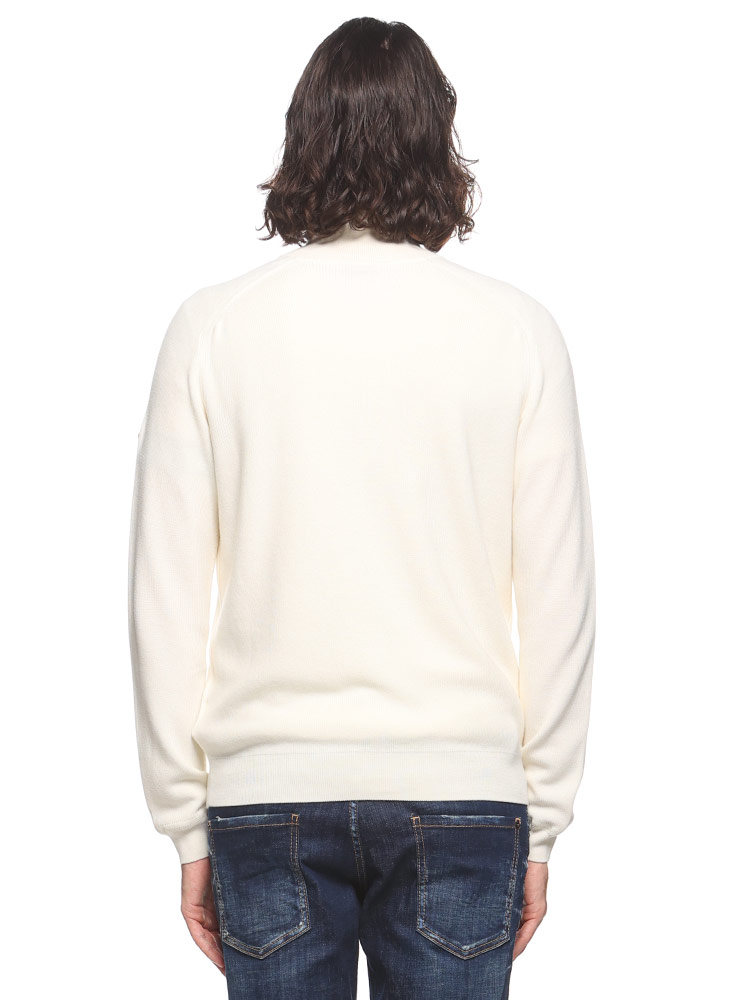 MONCLER (モンクレール) カシミヤ混 レザーパッチ ハーフジップ ニット