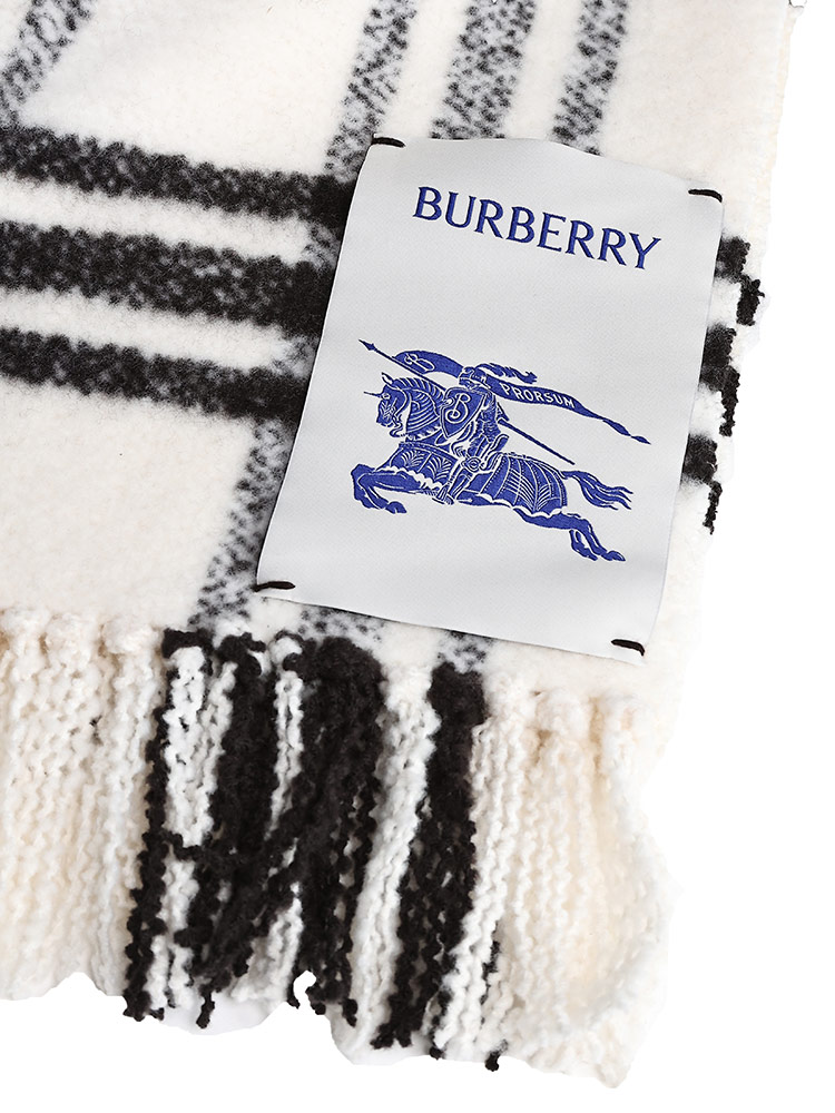 BURBERRY (バーバリー) ウール ワイドチェック フリンジ マフラー