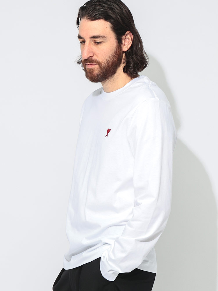 AMI PARIS (アミパリス) ワンポイント クルーネック 長袖 Tシャツ AMI