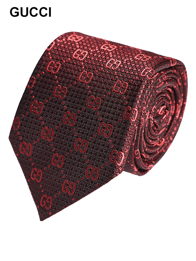 GUCCI (グッチ) シルク100％ ダミエジャガード 総柄 ネクタイ
