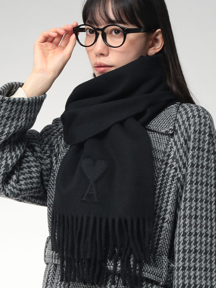 AMI PARIS (アミパリス) 無地 ウール フリンジ エンボスロゴ マフラー